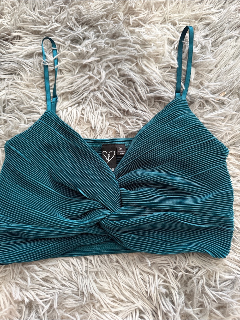 Windsor Teal Twist-Front Ribbed Crop Cami